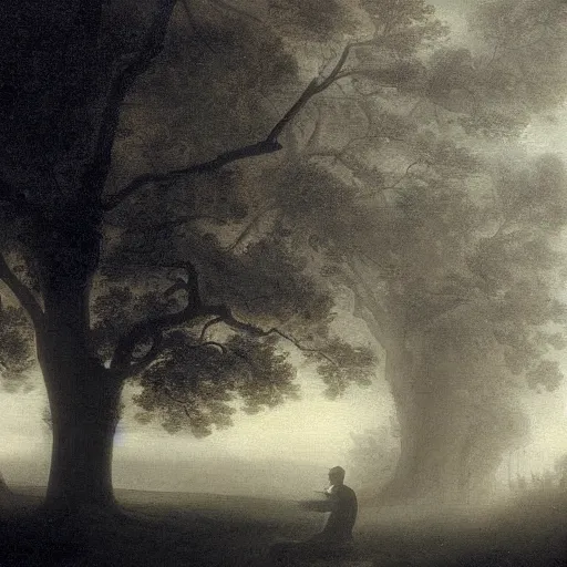 Image similar to an impressively euphoric 1 8 0 0 s romanticism - inspired photograph depicting a man playing a piano underneath a foggy tree line at dawn inspired by liberty leading the people