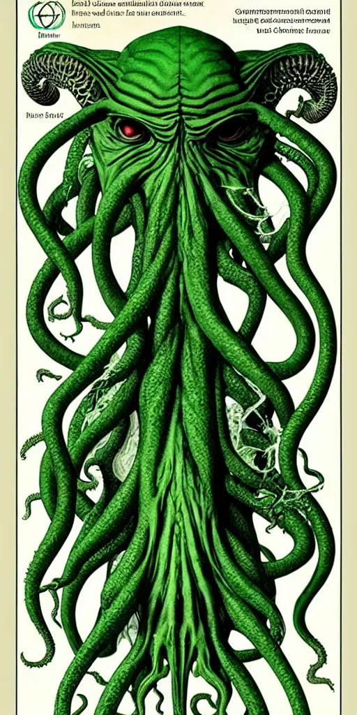 Image similar to cthulhu cross section scientific illustration biology book, highly detailed