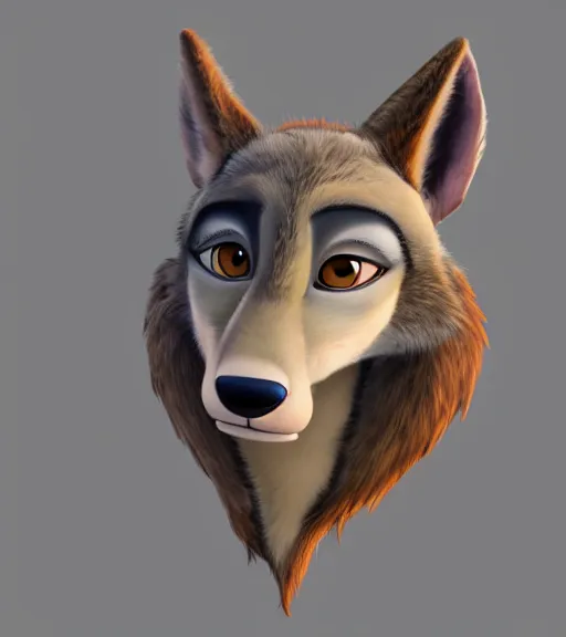 Prompt: painting bust of anthromorphic female wolf, in style of zootopia, zootopia, zootopia, fursona, furry, furaffinity, 4 k, deviantart, furry art, fursona art, wearing black business suit, business suit, in style of zootopia, wolf fursona, cyberpunk, female, expressive detailed feminine face,