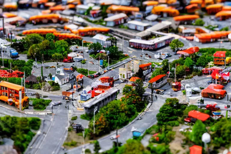 Image similar to miniature town made of sushi, tilt shift photography, diorama picture, 5 5 mm