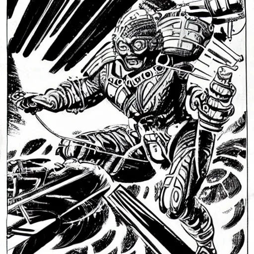 Image similar to a sci - fi god of blades, art by jack kirby, greeble tech