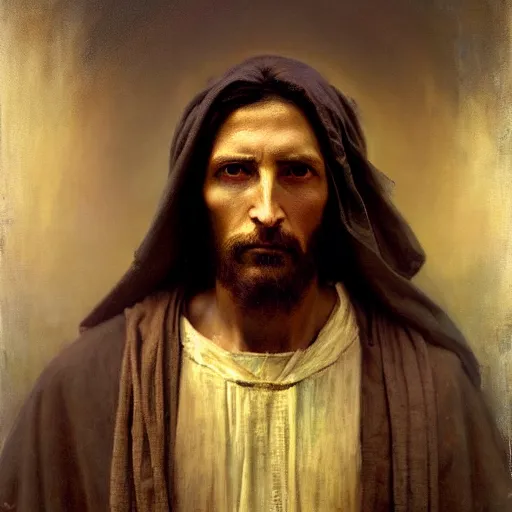 Image similar to photograph imax and solomon joseph solomon and richard schmid and jeremy lipking victorian loose genre loose painting full length portrait painting of jesus