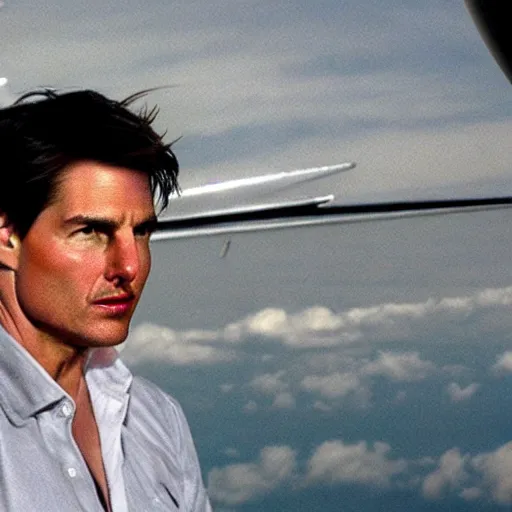 Image similar to tom cruise in a jet in the sky, realistic, detail