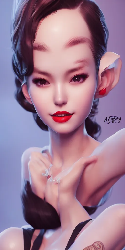 Image similar to a pin up girl, charming smile, beautiful and charming and fashion and dreamlke girl by artgerm lau, & jeehyung lee & wlop, hyperdetailed, 8 k realistic, symmetrical, frostbite 3 engine, cryengine, dof, trending on artstation, trending on deviantart