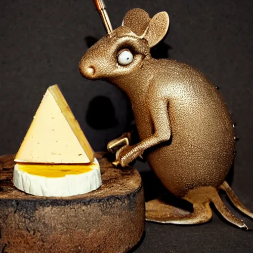 Image similar to dino mouse, guarding golden cheese, steampunk