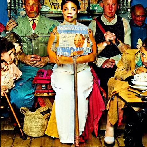 Image similar to Maximalist queen of a fictional ethnicity. Norman Rockwell painting.