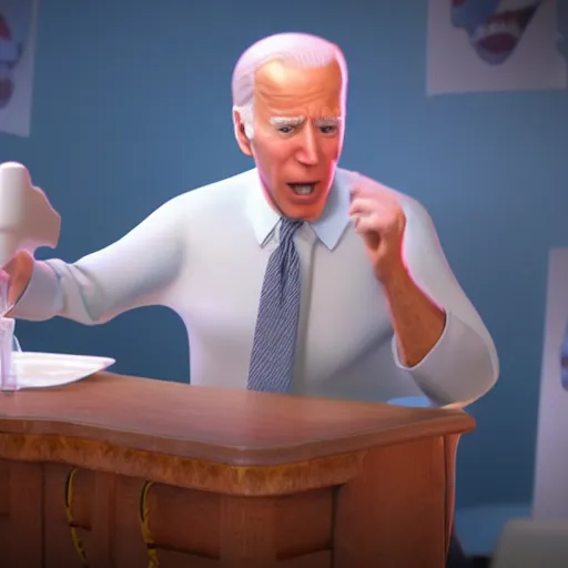 Image similar to joe biden on meth as seen in award winning animated pixar movie 4k octane render