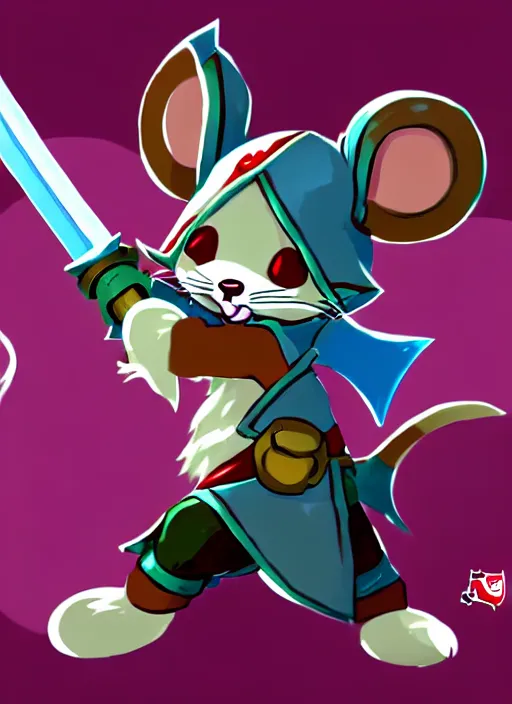 Image similar to a cute mouse boy furry with a sword and shield. league of legends splash art