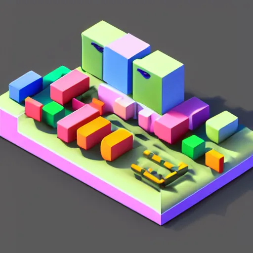 Prompt: 3 d object of computer, isometric game, isometric art, centralised, mohamed chahin, cute, blender cycles render, solid colours material, no background and shadows