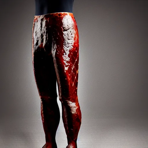 Prompt: pants created from meat, steak pants, high definition, beautiful award winning photography, 8 k.