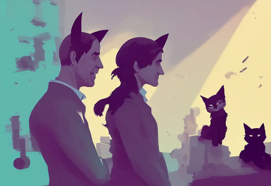 Image similar to joe biden and emma watson with cat ears, epic debates, presidental elections candidates, cnn, fox news, fantasy, by atey ghailan, by greg rutkowski, by greg tocchini, by james gilleard, by joe gb fenton, dynamic lighting, gradient light green, brown, blonde cream, salad and white colors in scheme, grunge aesthetic