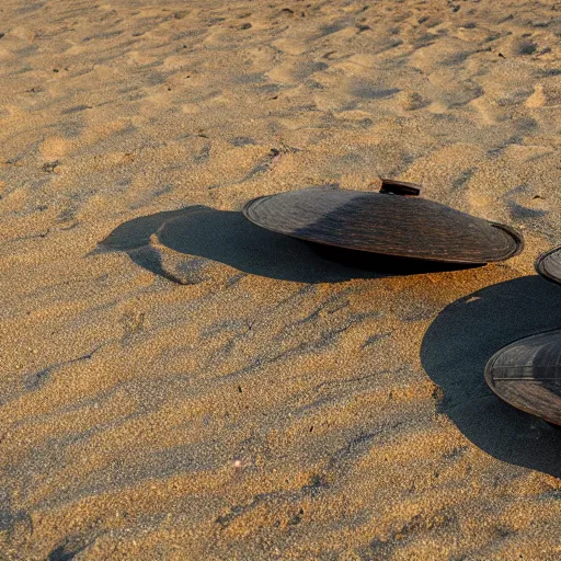 Prompt: two stretched out woks on a beach, photorealistic, 8k