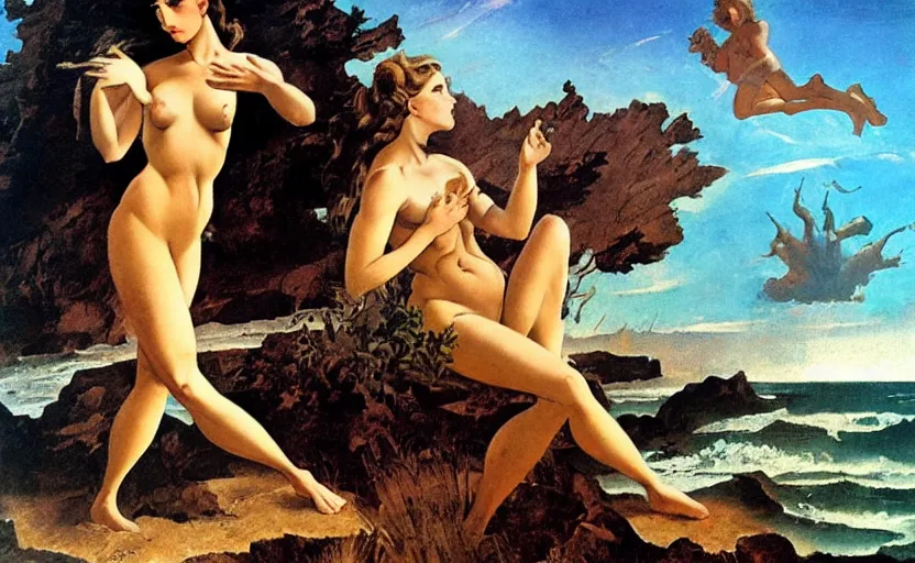 Prompt: the birth of venus, frank frazetta style art, dramatic, fantasy art, dynamic lighting