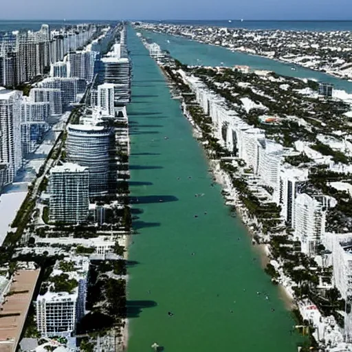 Prompt: a photograph of miami beach after 1 0 0 years of rising sea level