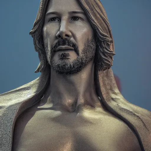 Prompt: highly detailed render of keanu reeves as Cristo Redentor statue, artstation art, unreal engine 4k, by Mike Winkelmann