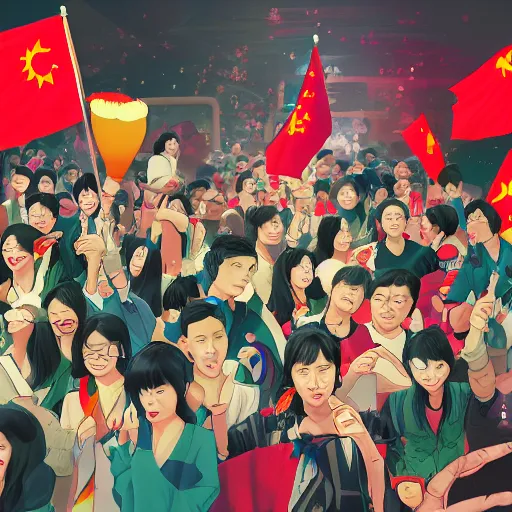 Image similar to Taiwan having a party with china , trending on artstation, detailed illustration