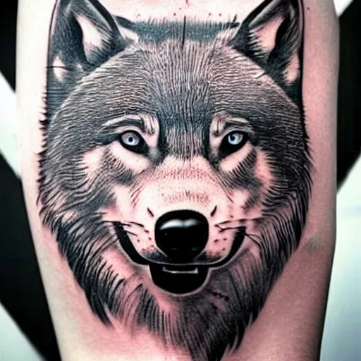 Image similar to a tattoo design of a beautiful wolf girl, in the style of den yakovlev, hyper - realistic, amazing detail