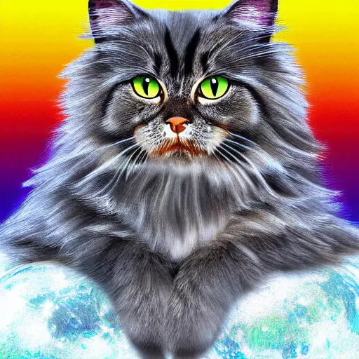 Prompt: Detailed shiny Siberian cat sitting on the moon, digital art