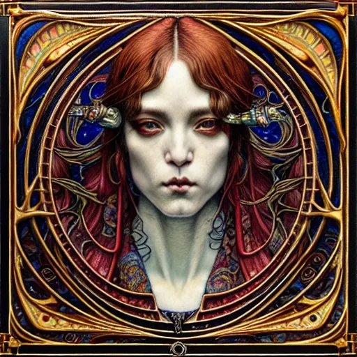 Image similar to tilework of ferets by Chie Yoshii and Casey Weldon and Guillermo del toro, art nouveau , ornate, dynamic, particulate, rich colors, intricate, elegant, highly detailed, centered, artstation, smooth, sharp focus, octane render, 3d