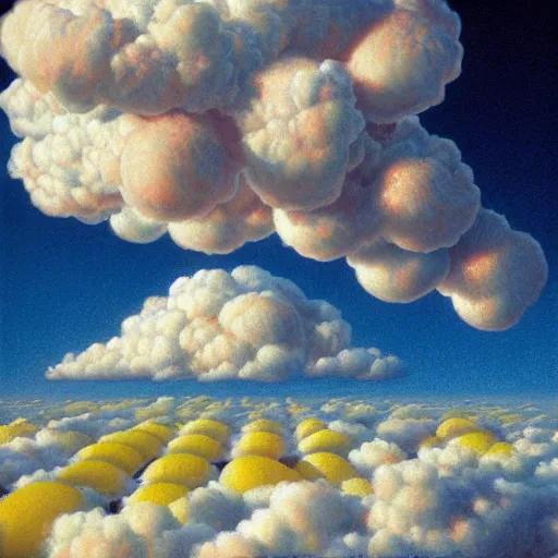 Image similar to fruit, heaven, in heaven, heavenly cloud, peter elson, 8 k, extremely detailed, puffy clouds