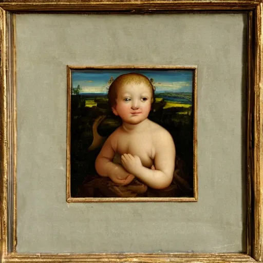 Prompt: Renaissance painting portrait of a cherub