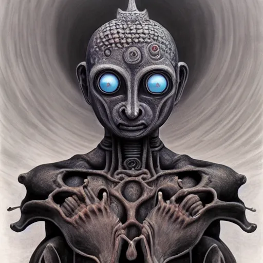 Image similar to naraka buddhist alien demon korean, no face, tubular creature, blood vessels, blue eyes, black energy, dystopian surrealism, zdzisław beksinski, symmetry accurate features, very intricate details, high resolution, symmetrical long head, smooth marble surfaces, detailed ink illustration, robot, metal gear, cinematic smooth stone, deep aesthetic, concept art