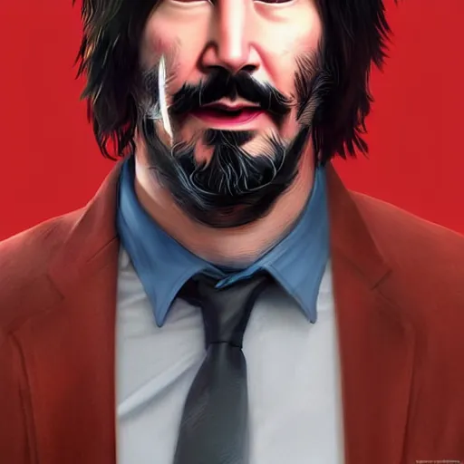 Image similar to keanu reeves dressed as mario , digital art , hyperdetailed , trending on artstation , matte painting , CGSociety , pinterest