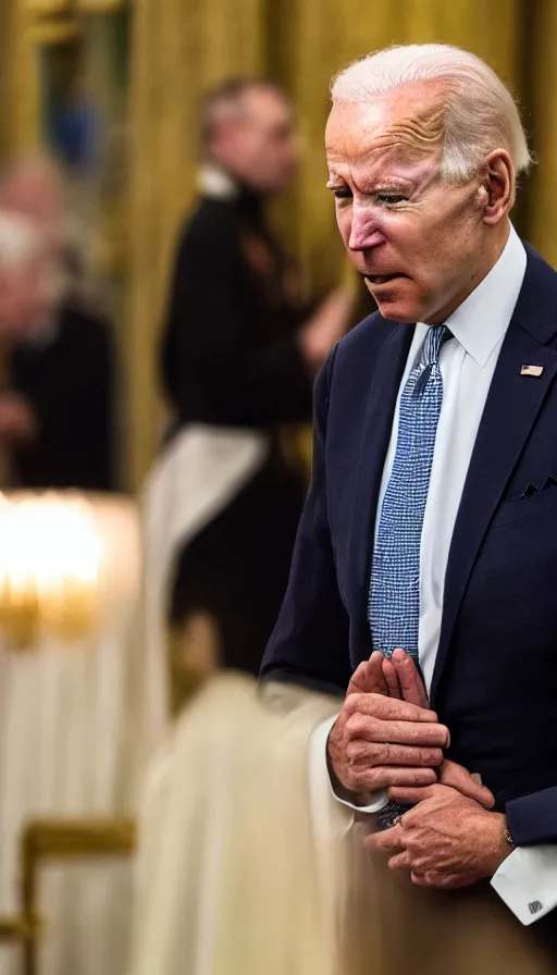 Prompt: crying biden praying in russian church