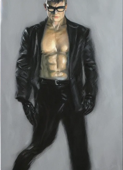 Image similar to Albert Wesker full body portrait, action! pose!, oil painting, surrounded by black tendrils