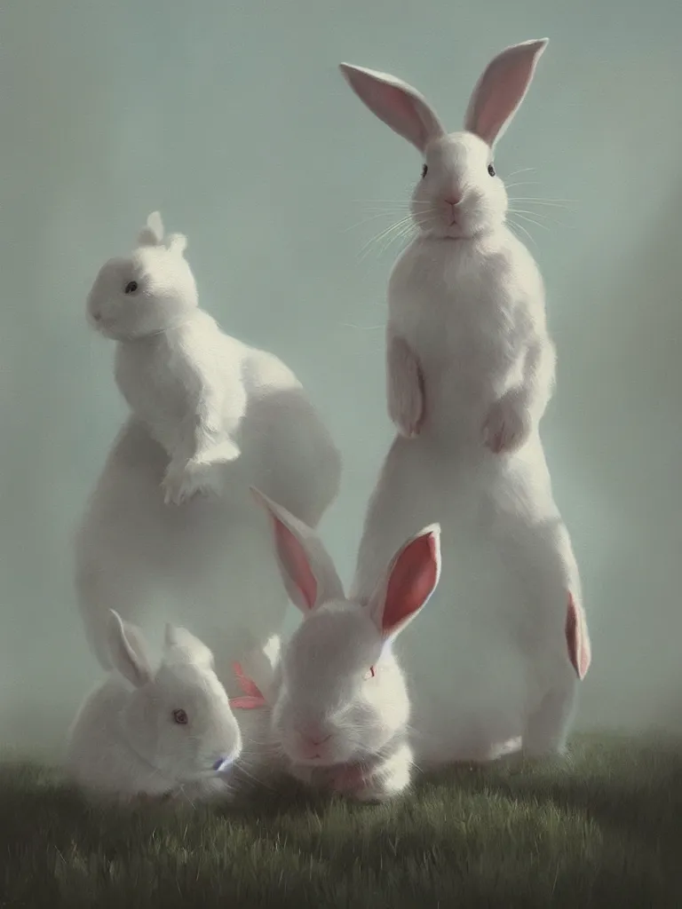 Prompt: a portrait of a white rabbit in a painting from stalenhag, 4 k, 8 k, hdr, artstation, concept art