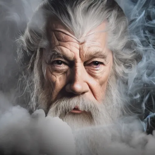 Image similar to gandalf eyes closed surrounded by smoke