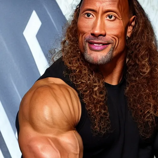Image similar to photo of Dwayne Johnson with long curly blond hair