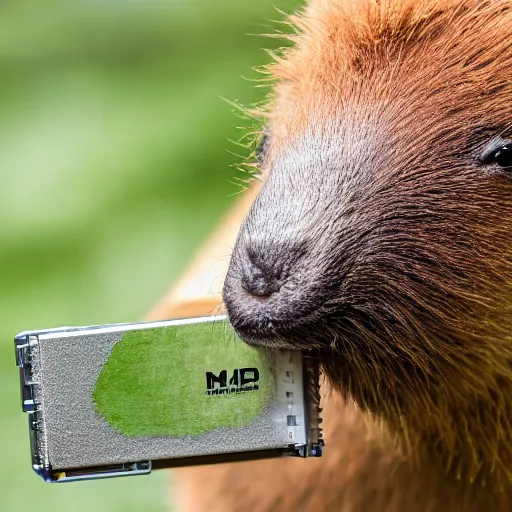 Image similar to photo of capybara eating a gpu, highly detailed, high quality, hd, 4 k, 8 k, canon 3 0 0 mm, professional photographer, 4 0 mp, lifelike, top - rated, award winning, realistic, sharp, no blur, edited, corrected, trending