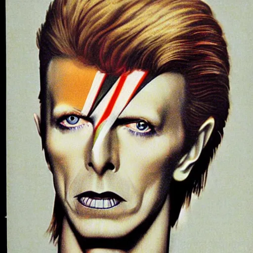 Image similar to “David Bowie portrait, color vintage magazine illustration 1950”