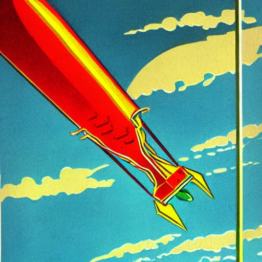 Prompt: vintage illustration of a spaceship entering the atmosphere of an alien planet, 1 9 7 0 s style, vibrant colors