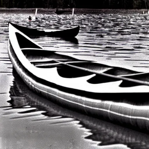 Image similar to a horrible eldritch being made of canoes and canoe paddles, eerie photo, 1 9 8 0 s nostalgic camp photo