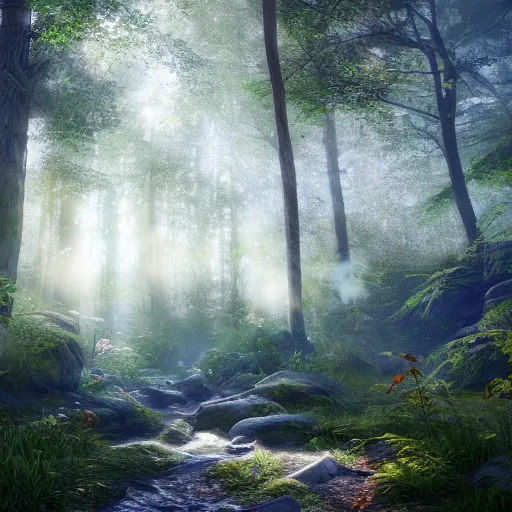 Image similar to A young heavenly and peaceful forest, beautiful lighting,digital art , highly detailed , high contrast, beautiful lighting, award winning , trending on art station, 8k, photorealistic,unreal engine 5