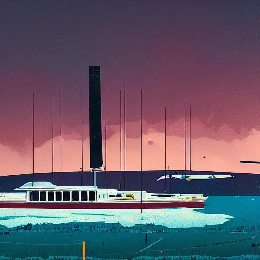 Image similar to yachting club by simon stalenhag