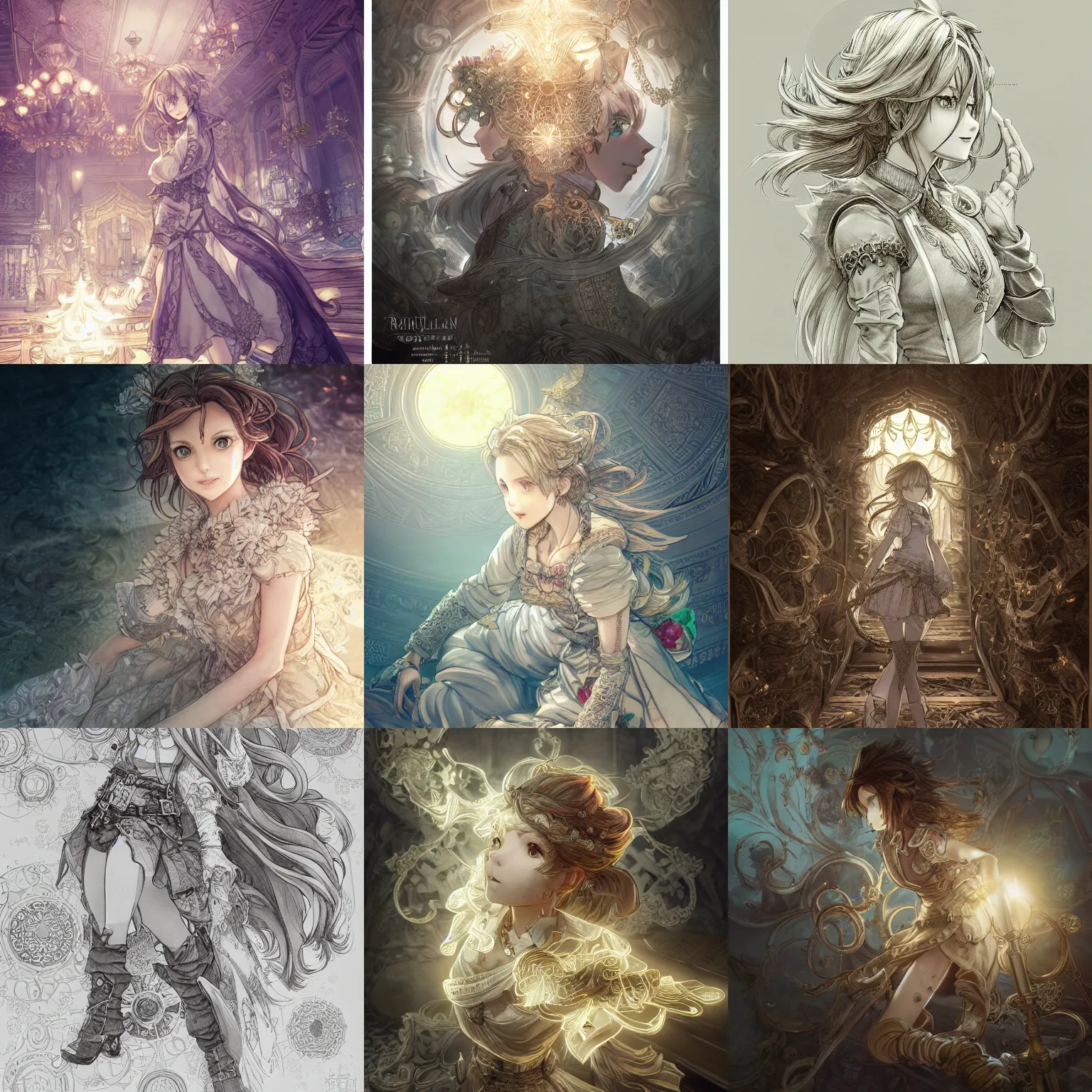 Prompt: octopath traveler, radiant light, elegant, intricate linework, irakli nadar, ultrafine hyperdetailed illustration by kim jung gi, graceful, bright colors, the portrait of an absurdly beautiful, fashionable cute anime girl, global illumination, unreal engine 5 highly rendered, detailed and intricate environment, final fantasy