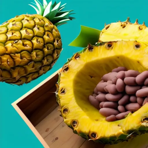 Prompt: beans inside of a pineapple, the bean - filled pineapple is playing the video game fortnite