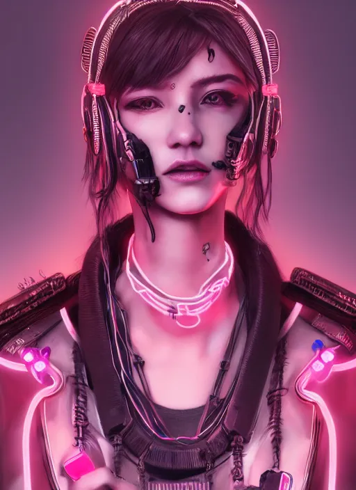 Image similar to detailed realistic female character cyberpunk wearing thick technological collar around neck, realistic, art, beautiful, 4K, collar, choker, collar around neck, punk, artstation, detailed, female, woman, choker, cyberpunk, neon, punk, collar, choker, collar around neck, cyberpunk, punk, neon