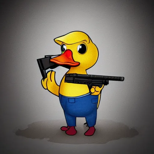 Prompt: a duck with a machine gun, photorealistic, award winning digital art, award winning gangster photography