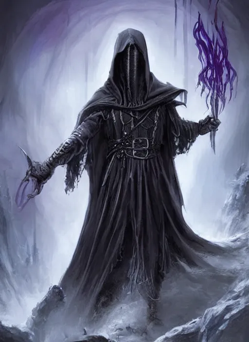 Image similar to black cloak hooded cult member, ultra detailed fantasy, dndbeyond, bright, colourful, realistic, dnd character portrait, full body, pathfinder, pinterest, art by ralph horsley, dnd, rpg, lotr game design fanart by concept art, behance hd, artstation, deviantart, hdr render in unreal engine 5