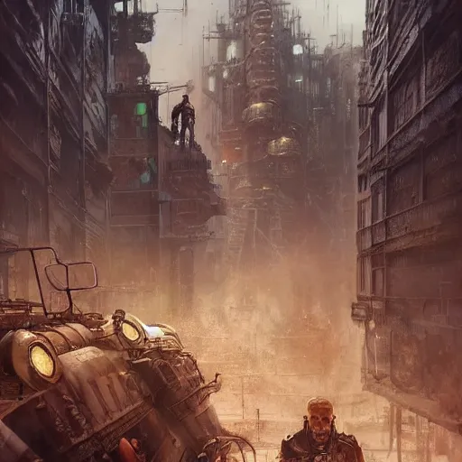 Image similar to a highly detailed epic cinematic concept art CG render digital painting artwork. dieselpunk/sovietpunk/steampunk/cyberpunk. By Greg Rutkowski, Ilya Kuvshinov, WLOP, Stanley Artgerm Lau, Ruan Jia and Fenghua Zhong, trending on ArtStation, made in Maya, Blender and Photoshop, octane render, excellent composition, cinematic atmosphere, dynamic dramatic cinematic lighting, aesthetic, very inspirational, arthouse