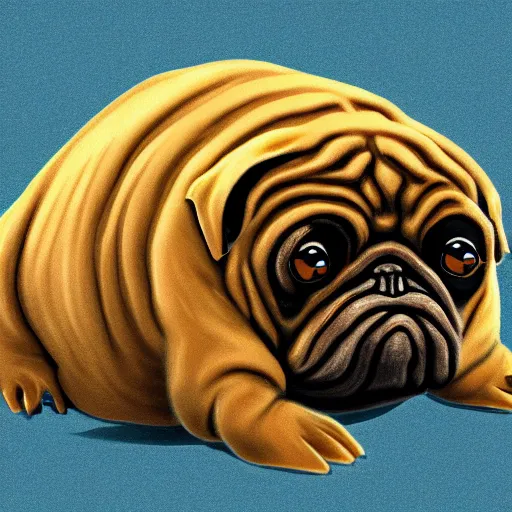 Image similar to A tardigrade with the eyes and mouth of a pug, national geographic-file-photograph, paywall-content, premium-award-winning, trending on artstation