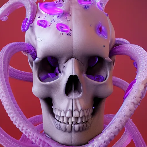 Image similar to a human Skull mutating into flowers, tentacles, unnatural shapes, jellyfish, insect, octane render, 3d digital art by beeple, unreal engine 5, award winning,