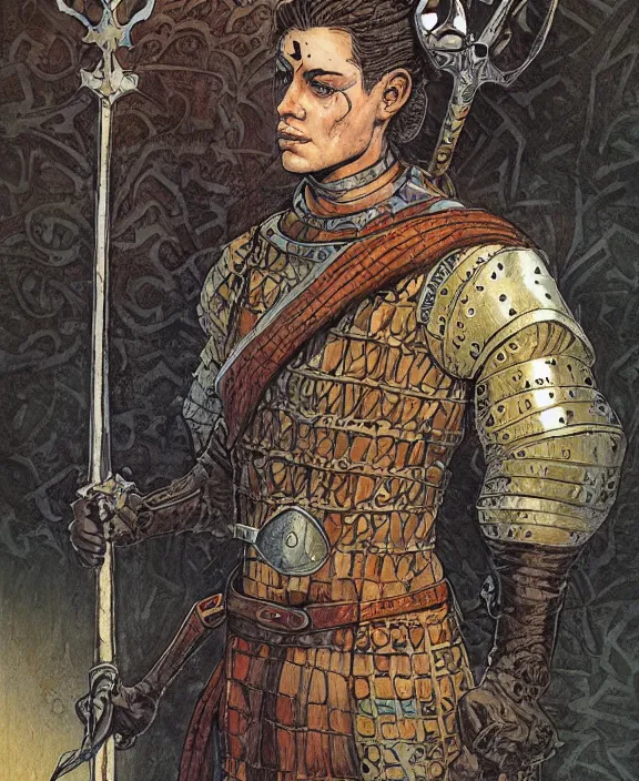 Prompt: a beautiful young medieval warrior, by asaf hanuka, by karol bak, by tony diterlizzi, colored pencil, fine art