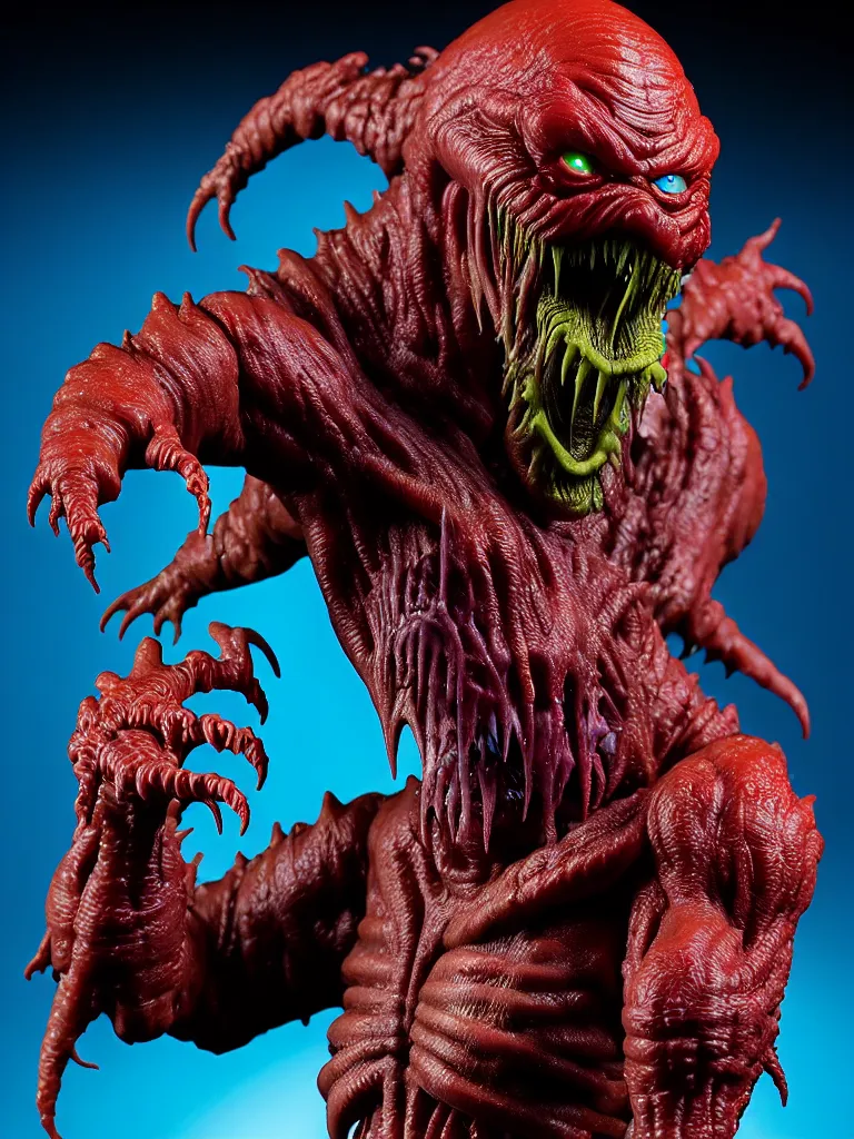 Prompt: hyperrealistic rendering, fat smooth john carpenter flesh monster predator by bernie wrightson and killian eng and joe fenton, product photography, action figure, sofubi, studio lighting, colored gels, colored background