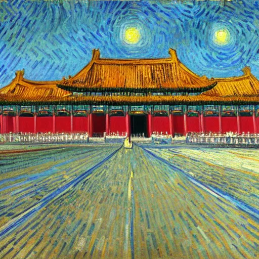 Prompt: The Forbidden City, painted by Vincent Van Gogh