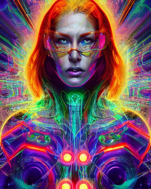 Image similar to a powerful energy psychedelic matrix woman, by alexander fedosav, hyper detailed digital matte painting, concept art, hyperrealism, 1 6 k resolution, cinema 4 d, 8 k resolution, trending on artstation, behance hd, a masterpiece, by stephan martiniere, particles, cel - shaded, power bright neon energy, by david a. hardy,